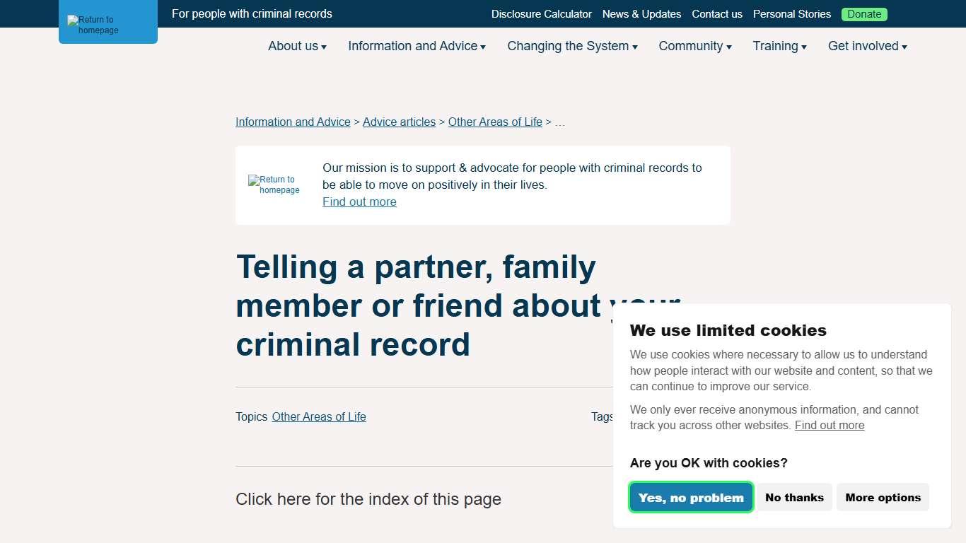 Telling a partner, family member or friend about your criminal record - Unlock